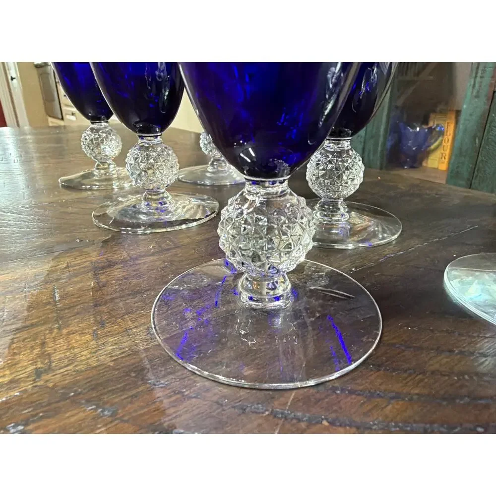 Vintage Morgantown Ritz Blue Golf Ball Champagne Tall Sherbet Glass 4 7/8